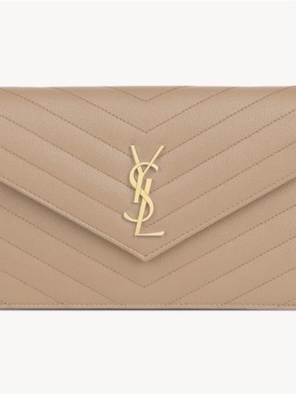 YSL CASSANDRE ENVELOPE CHAIN WALLET BEIGE DARK